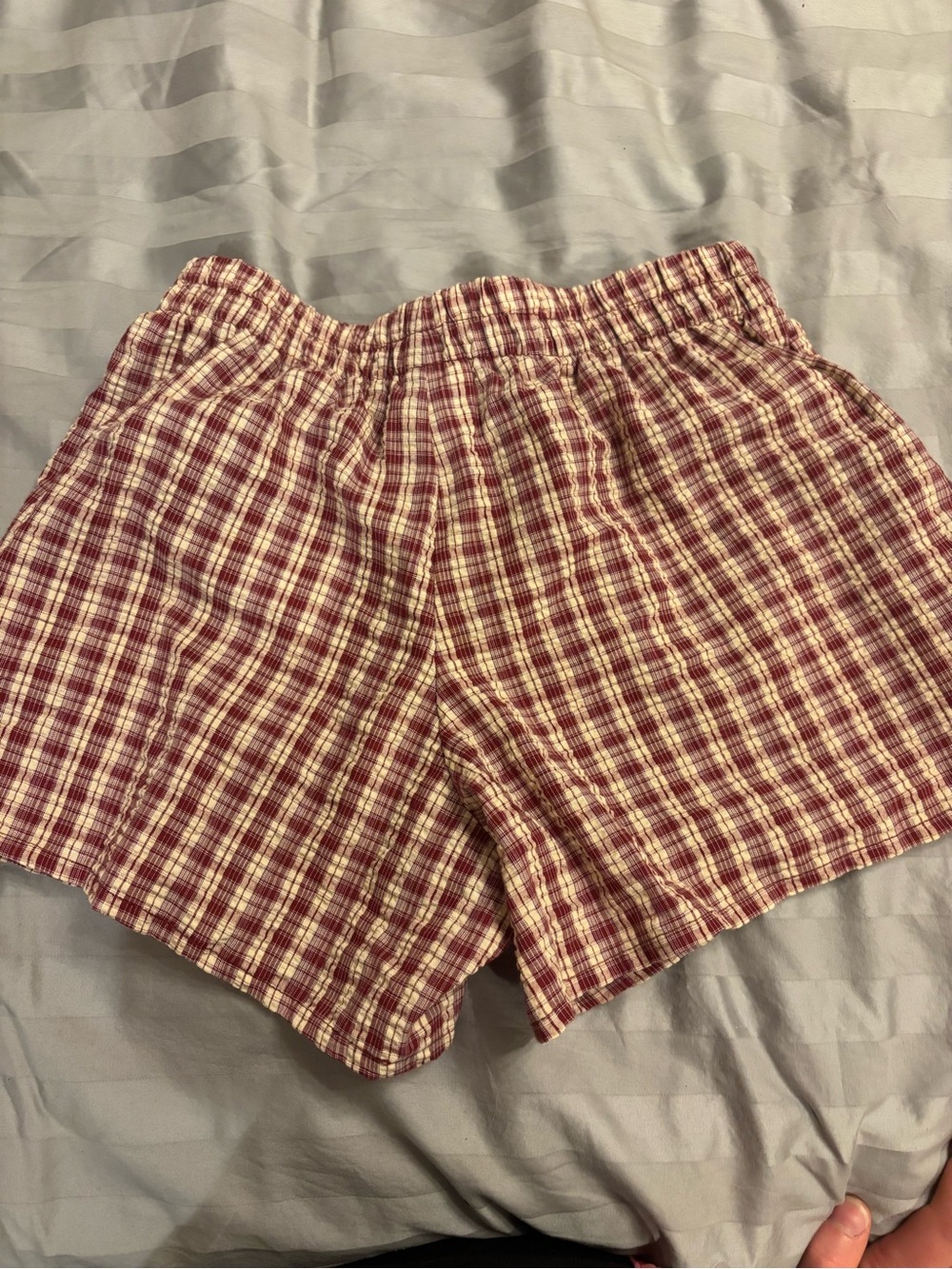 Mighty Fine Burgundy and Cream Plaid High-Waist Shorts - Picture 2 of 6